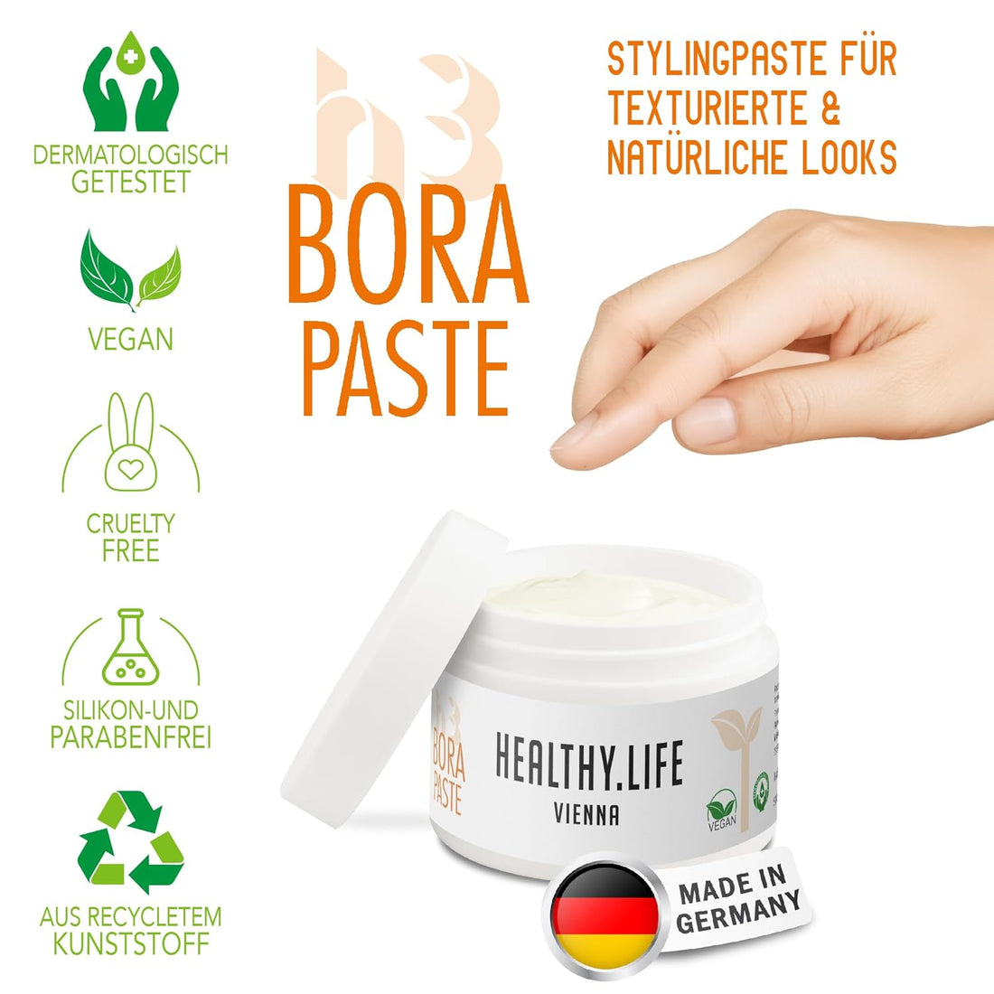 HEALTHY LIFE VIENNA Bora Paste 50ml - Matte Stylingpaste für texturierte, natürliche Looks