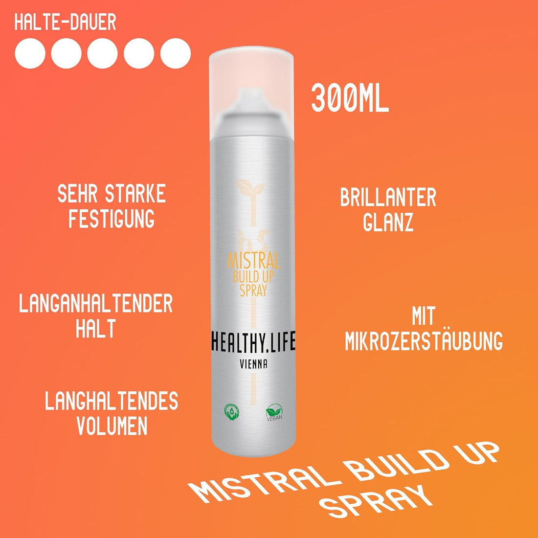 HEALTHY.LIFE VIENNA MISTRAL Build up Spray 300ml - Hairspray for Extra Strong Hold